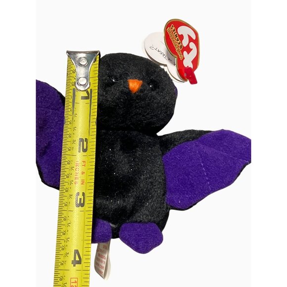Ty Halloweenie Beanies Scarem Black & Purple Glitter Bat Plush Toy - Picture 8 of 8